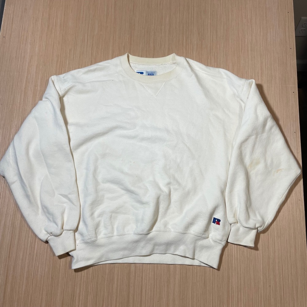 Russell Athletic Sweatshirt Mens XL High Cotton Crewneck Cream Made in USA